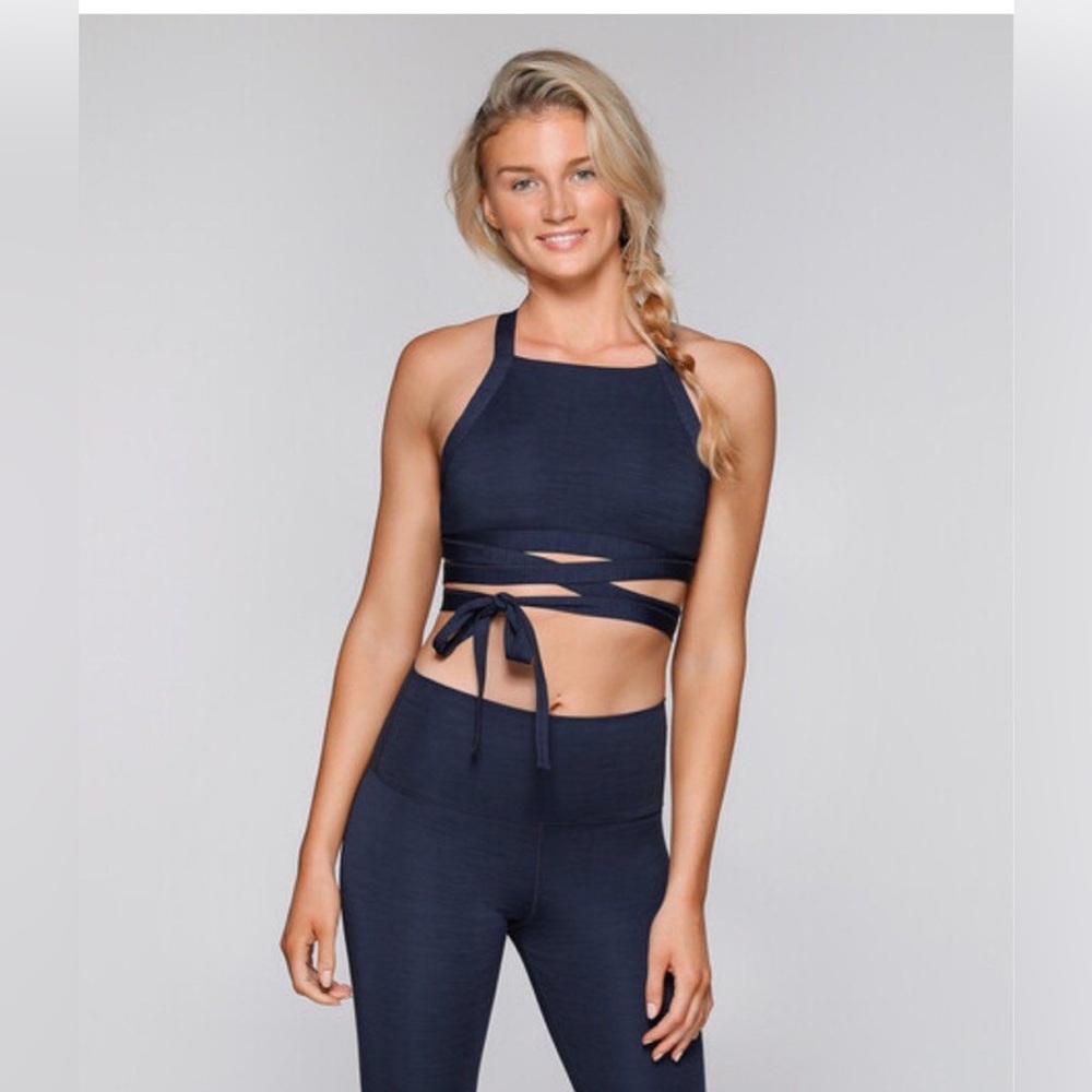 Navy high neck wrap sports bra